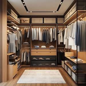 Armario de Madera Moderno de Lujo en Forma de U con Iluminación, Guardarropa Abierto y Almacenamiento de Ropa Multinivel para Dormitorio - Product Image 3