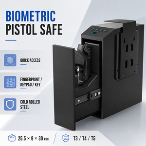Quick Access Biometric Gun Safe Fingerprint Hand LSafe Wall Mount Handgun <b>Lock</b> <b>Box</b> for Bedside Office T3/T4/T5, T3 / T4 / T5 All - Product Image 1