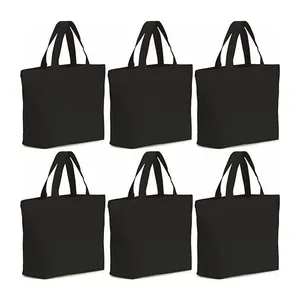 促销个性化空白黑色纯棉帆布袋生态可重复使用棉手提包购物袋，带定制印刷标志