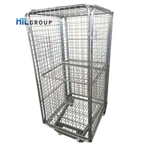 Cage de conteneur de sécurité en treillis métallique, pliable et emboîtable avec roues