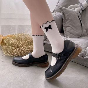 White And <b>Black</b> Bow-knot Ruffled Slouch <b>Socks</b> Cotton Sweat-absorbing Women's Autumn Style Lolita JK <b>Socks</b> - Product Image 1