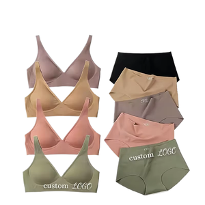 Ice <b>Silk</b> Bra And Panty Sets Wire Free Push Up Seamless Lingerie Suit For Women Sleepwear <b>Underwear</b> Set - Product Image 1