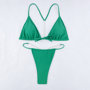 PASUXI Bikini <span class=keywords><strong>Sexy</strong></span> <span class=keywords><strong>da</strong></span> <span class=keywords><strong>Donna</strong></span> all'Ingrosso, Set Due Pezzi con Top Halter e Perizoma, Tinta Unita, Schiena Scoperta, Traforato, Anti-UV, Traspirante - Product Image 3