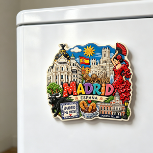 Imán de nevera de madera de Madrid, España, con bailarina de flamenco <span class=keywords><strong>Puerta</strong></span> <span class=keywords><strong>del</strong></span> <span class=keywords><strong>Sol</strong></span>, recuerdo de viaje, imán para refrigerador, regalo decorativo de MDF pintado en 3D - Product Image 4