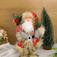 Weihnachtsmann-Figur, Stehende Pose, Fleece-Robe mit Laternendesign, Schaufenster-Dekoration