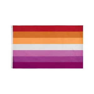 Grosir LGBTQ mendukung perayaan Bulan Kebanggaan poliester LGBT matahari terbenam Les pelangi spanduk 3x5 kaki kustom Lesbian Pride Flag