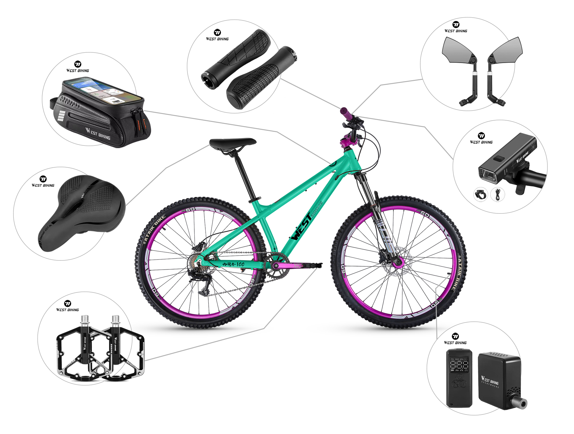 Antivol Vélo WEST BIKING – Chaîne à Code 5 Chiffres, Longueur Au Choix