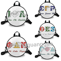 Sac à bandoulière rond portable avec impression de lettres grecques pour sororités, fabrication soignée, idéal comme cadeau pour les femmes de sororité