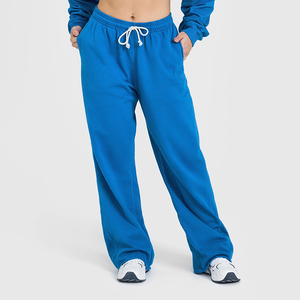 En gros, pantalon de jogging sport ample pour femme, grande taille, en coton respirant, à jambe large, avec cordon de serrage central, vierge pour impression - Product Image 1