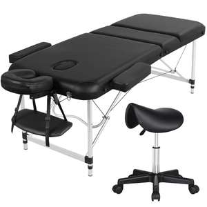 Camilla de Masaje Plegable Triple Ligera de Aluminio con Tela de PVC Negra Yongteng, Ideal para Spa, Salón de Belleza, Cuidado Corporal y Pestañas - Product Image 1