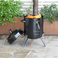 Barbecue fumoir au charbon de bois Bullet Smoker en acier émaillé avec thermomètre intégré et poignée anti-chaleur pour barbecue extérieur, jardin et camping