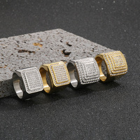 Bague Rétro pour Hommes Hip Hop Full Rhinestone Paved Bling Iced Geometric Square Finger Ring Korean Men Rings Rapper Steel Jewelry