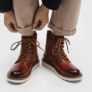 Bottes montantes pour hommes en cuir de vachette véritable, personnalisables, de haute qualité, style western, décontractées, à lacets, pour le travail - Product Image 5