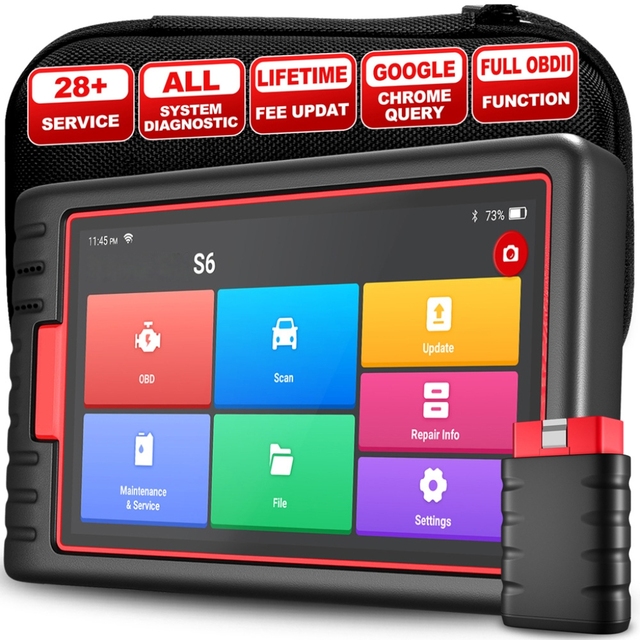 S6 Professional Car Diagnostic Code Reader with 6 Inch LCD Screen OBD2 Scanner 1 Year Warranty Wireless for 12V Vehicles