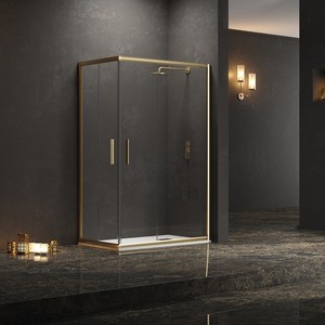 KE-1000G Kamalu 80x80 satinato oro doppia porta doccia moderna 8mm di spessore vassoio rettangolare funzione impermeabile per il bagno - Product Image 2