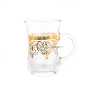 Fancy Gold Accented Turkish transparent Cawa Cup, ArabicTurkish Espresso Glass Cawa Cups for coffee, tea, water, drinking