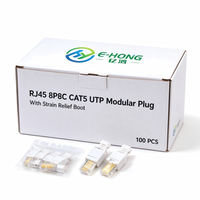 E-Hong RJ45 8P8C CAT5 UTP Modular Plug Strain Relief Boot Konektor PC/PVC Putih Transparan Perunggu Fosfor Berlapis Emas 100Mbps