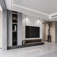 Meuble TV minimaliste en pierre frittée LED gris, pour salle de divertissement, chêne clair, style mi-siècle