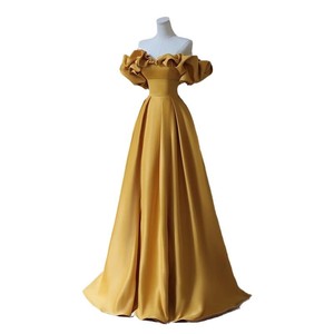 Evening Gown Off-The-Shoulder Empire Waist Turmeric Color Ruffles Long Dress For Annual Meeting Hosts Art Exams Spring - Product Image 4