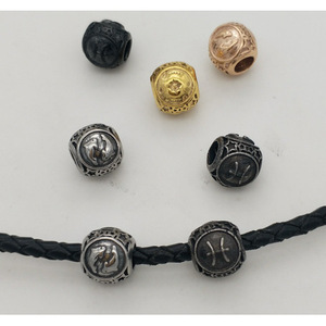 Cuentas espaciadoras de acero inoxidable yunnique, cuentas sueltas redondas de metal chapado para hacer pulseras, serie de 12 constelaciones - Product Image 2