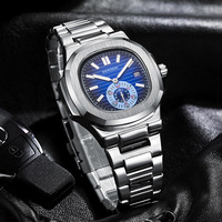 Reloj de Cuarzo para Hombre, de Acero Inoxidable, Deportivo, Casual, Resistente al Agua 30M, Esfera Octogonal con Indicador de Agua, Cristal Mineral, 40mm