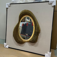 Décoration murale moderne de luxe en lattes de bois paramétriques abstraites 3D, miroir mural décoratif fait main avec rétroéclairage LED