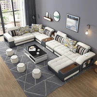 Sofá Seccional de 7 Plazas de Diseño Moderno en Tela Impermeable y Madera Azul Clásico para Piso de Hotel Muebles de Sala