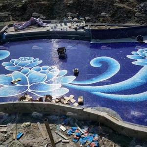 Mosaico Artistico in Vetro Fatto a Mano Personalizzato per Piscine Blu Whale, Tonalità Blu <span class=keywords><strong>con</strong></span> Motivo Floreale - Product Image 3