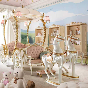 <span class=keywords><strong>Cama</strong></span> de Carruaje de Lujo con Tapicería de Terciopelo Rosa Real, <span class=keywords><strong>Cama</strong></span> Infantil con Dosel de Columnas Retorcidas de Estilo Turco Clásico para Habitación de Princesa en Villa - Product Image 1
