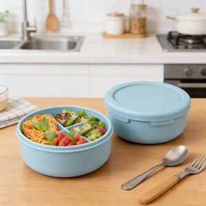 Boîte à lunch en silicone de qualité alimentaire sans BPA avec couvercle en plastique, compatible micro-ondes, anti-fuite, boîte bento à 2 compartiments pour enfants et adultes - Product Image 5