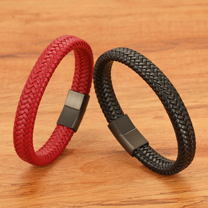 Classic Braided PU Leather <b>Bracelet</b> <b>Red</b> Black Magnetic <b>Bracelet</b> Health Clasp Unisex Gift Jewelry - Product Image 1