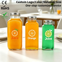 Aanpasbare 8oz 200ml 300ml Premium Kwaliteit Fruit- en Groentesap Glazen Commerciële Melkthee Flessen Met Aluminium Schroefdeksels