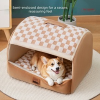Lit pour animaux de compagnie semi-fermé en plaid, maisonnette chaude en peluche pour chien et chat, nid douillet portable pour l'hiver et toute la saison