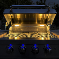 Barbecue à gaz encastrable professionnel en acier inoxydable à 4 brûleurs, cuisine extérieure moderne haut de gamme, fourni par l'usine