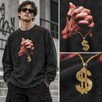 Sweat-shirt vintage délavé 100% coton à manches longues, col rond, coupe ample, unisexe, streetwear, automne, logo personnalisé