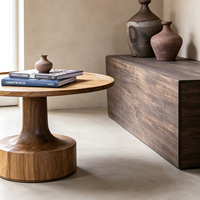 Table basse ronde en bois massif de style Japandi, table centrale avec plateau pour salon, table à thé en bois de style moderne du milieu du siècle