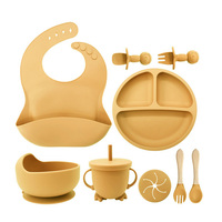 Ensemble de vaisselle portable en silicone de qualité alimentaire pour bébé |   Bavoir antidérapant pour bol, tasse d'apprentissage réutilisable, non toxique, écologique, compatible lave-vaisselle