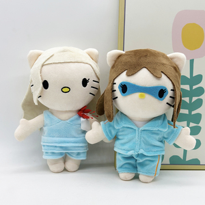 Nouvelle arrivée : adorable poupée en peluche avec une <span class=keywords><strong>fleur</strong></span> rouge sur l'épaule, un patch pour les yeux bleu et un chapeau violet, figurine d'anime tendance, jouet en peluche - Product Image 6