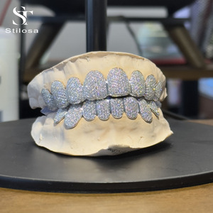 Fashion <strong>Jewelry</strong> 925 Silver Plated Gold 10Top 10 Bottom Custom Grillz Vvs Moissanite with <strong>Teeth</strong> Grillz Diamond Grillz - Product Image 2