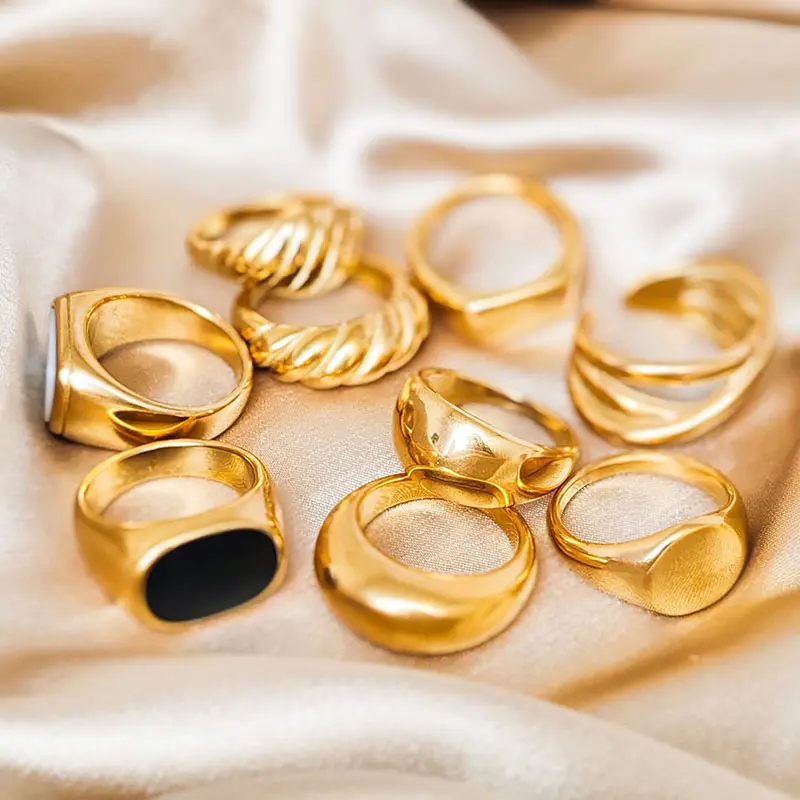 Toptan özel moda takı Dainty 18K altın kaplama parmak takı kadınlar 316L paslanmaz çelik tıknaz bağlantı zinciri kalp yüzük