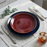 Assiette Ronde en Céramique Bleue et Rouge de 6, 8, 10 Pouces pour Restaurant, Idéale pour Steak, Spaghetti, Pâtes, Desserts, Snacks et Salades