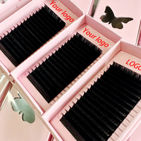 Perlengkapan Ekstensi Bulu Mata PBT Faux Mink Premium Grosir, Volume Private Label, Lembut Mengembang, Hitam Matte Gelap, Tray Bulu Mata Cashmere