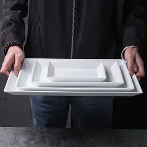 低最小起订量高品质大h白色矩形平寿司火鸡陶瓷盘餐饮餐具