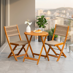 <b>Foldable</b> Teak Wood Garden <b>Table</b> <b>and</b> <b>Chair</b> Set Woven Rope Outdoor Patio Furniture for Villa Hotel - Product Image 2