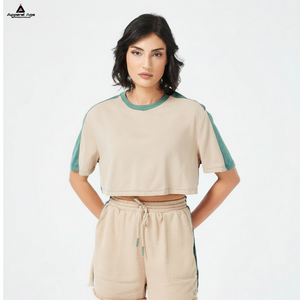 เสื้อยืดแขนสั้นฟิตเนสโอเวอร์ไซส์ใส่สบายเสื้อครอปแขนสั้นใส่วิ่งเล่นโยคะ - Product Image 1