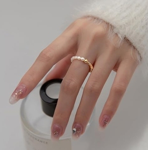 14K Gold Filled Mini Size 2-3mm Rice Pearl Adjustable Stackable <strong>Stretch</strong> Pearl <strong>Ring</strong> - Product Image 5