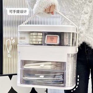 Cosmetic Storage Box With <b>Mirror</b> Dustproof Large Capacity For Dressing Table Vanity Skincare Products - Product Image 5