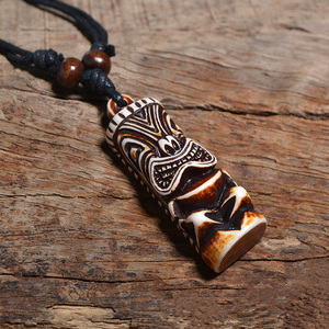 FX011 kalung tulang Yak imitasi gaya Retro Maya India liontin Choker pria keren dengan tali rantai pesta hadiah jimat - Product Image 3