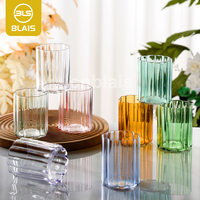 Verre à shot ondulé BLAIS 380 ml, motif floral, transparent, bleu, rose, ambre, vert sauge, lilas, coloré, pour mariage et fête