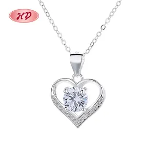 Fashion Fine Bulk Aaa Zirconia 925 Pure Sterling Silver Necklaces Charm Heart Pendant Women Jewlery